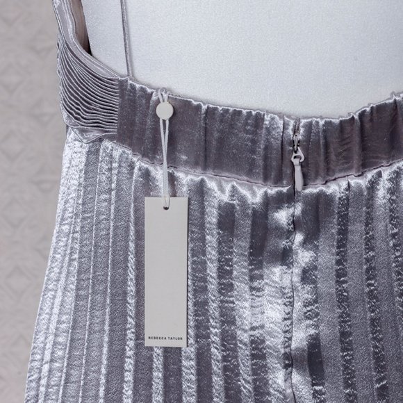 NWT Rebecca Taylor | Silver Lamé Pleated Strapless Dress - sz 10 - Picture 8 of 10